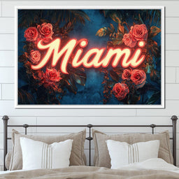 Neon Roses Miami Night Magic - NicheCanvas