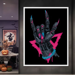 Neon Skeleton Rock Hand Sign - NicheCanvas