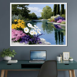 Summer Garden Lakeside Reflection - NicheCanvas