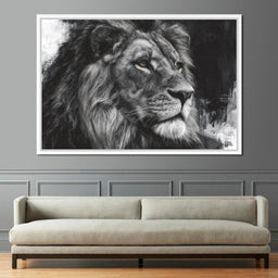 Regal Lion Monochrome Portrait - NicheCanvas