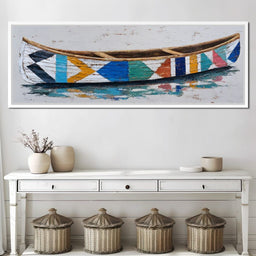 Colorful Driftwood Canoe Reflection - NicheCanvas