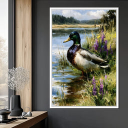 Solitary Mallard By The Still Shore - NicheCanvas
