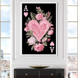 Floral Ace of Hearts Pink Rose - NicheCanvas