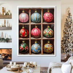 Vintage Christmas Ornaments Grid - NicheCanvas