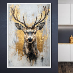 Majestic Golden Deer Portrait - NicheCanvas