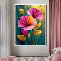 Teal Garden Golden Petals Flourish - NicheCanvas