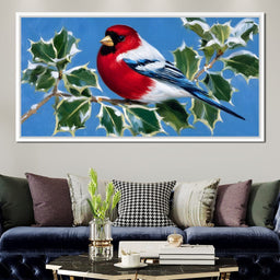 Radiant Finch on Holly Branch - NicheCanvas