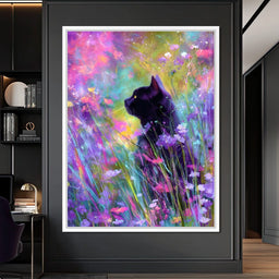 Midnight Feline Among Wildflowers - NicheCanvas