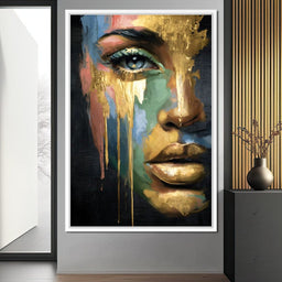 Radiant Gold Drip Face Painting - NicheCanvas