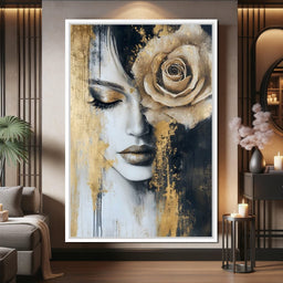 Golden Rose Reverie Portrait - NicheCanvas