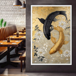 Koi Harmony with White Blossoms - NicheCanvas