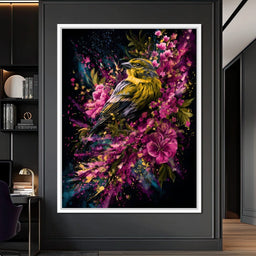 Radiant Finch Wildflower Burst - NicheCanvas