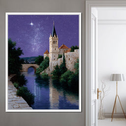 Starlit Abbey River Nightscape - NicheCanvas