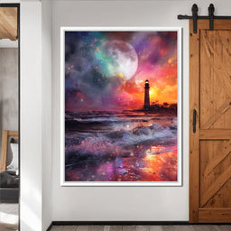 Celestial Lighthouse Tempest Waves - NicheCanvas