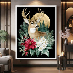 Moonlit Floral Gold Buck - NicheCanvas