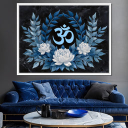 Om Symbol Blue Lotus Wreath - NicheCanvas