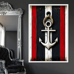 Nautical Anchor on Stripes - NicheCanvas