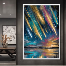 Golden Meteors Over Silent Lake - NicheCanvas