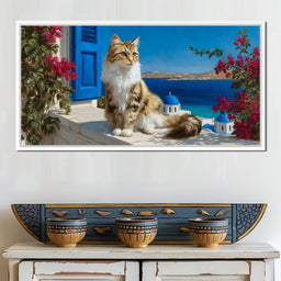 Cycladic Feline Sunlit Terrace - NicheCanvas