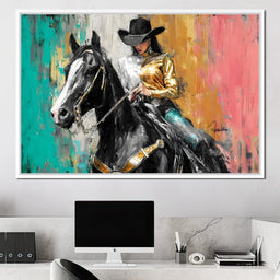 Golden Rider on Midnight Steed - NicheCanvas