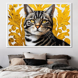 Golden Majesty Feline Portrait - NicheCanvas