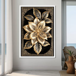 Gilded Petals on Obsidian Fields - NicheCanvas