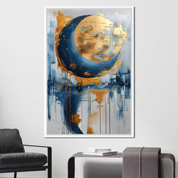 Golden Swirls on Sapphire Tides - NicheCanvas