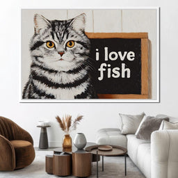 Tabby Cat Loves Fish - NicheCanvas