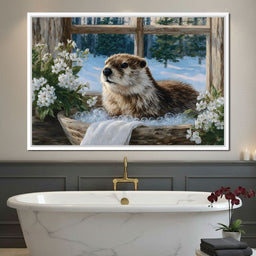 Cozy Otter Winter Bathhouse - NicheCanvas