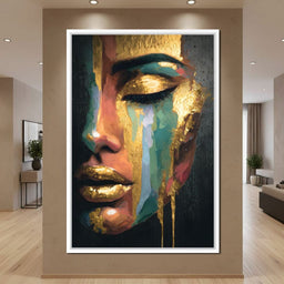 Golden Radiant Abstract Face B - NicheCanvas