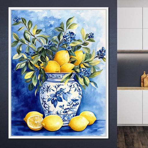 Lemon Bouquet in Porcelain Vase - Wildrose Creations Canvas Print