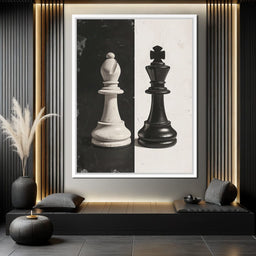 Black and White Chess Encounter - NicheCanvas