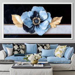 Golden Petals Azure Bloom - NicheCanvas