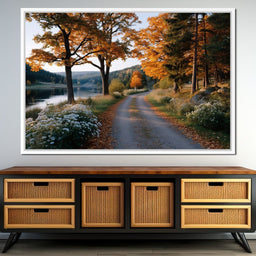Autumn Lake Pathway Glow - NicheCanvas