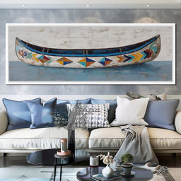 Colorful Coastal Canoe Drift - NicheCanvas