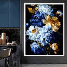Midnight Golden Floral Peonies - NicheCanvas