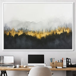 Radiant Mist Over Pine Peaks - NicheCanvas