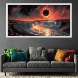 Eclipse Over Cascading Waters - NicheCanvas