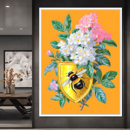 Golden Bee Crest Floral Radiance - NicheCanvas