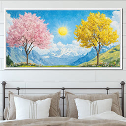 Yellow & Pink Trees Under the Sun - NicheCanvas