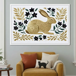 Golden Hare Botanical Folk Scene - NicheCanvas
