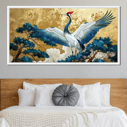 Majestic Crane Over Golden Waters - NicheCanvas