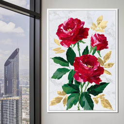 Romantic Red Roses Gold Leaf - NicheCanvas