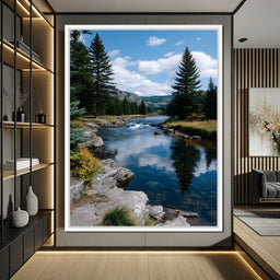 Mountain River Pines Reflection - NicheCanvas