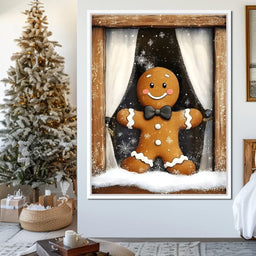 Gingerbread Joy At Snowy Window - NicheCanvas