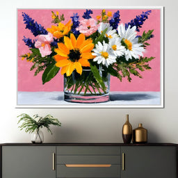 Pink Bouquet Sunflower Daisies - NicheCanvas