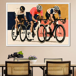 Three Cyclists Chasing The Final Bend - NicheCanvas
