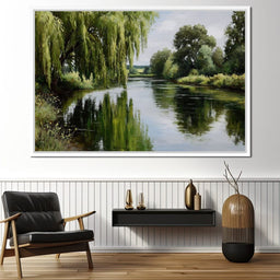 Willow Reflections Along Riverbank - NicheCanvas