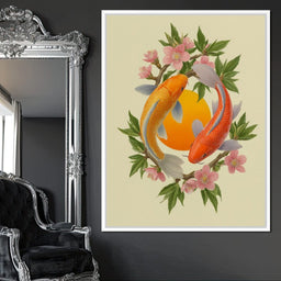 Koi Duet With Sakura Circle - NicheCanvas