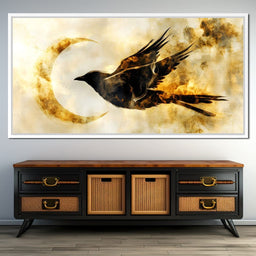 Golden Flight Under Crescent Moon - NicheCanvas